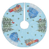 カントリーシーンヴィンテージレッドトラック、納屋、ウッズ ブラッシュドポリエステルツリースカート (正面)