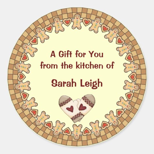 カントリージンガーブレッド食品ギフトステッカー ラウンドシール (正面)