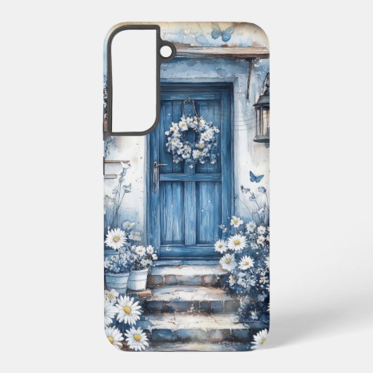 カントリースタイルの青いドアとデイジー – コテージコア SAMSUNG GALAXYケース (裏面)