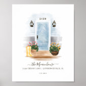 カントリースタイルウォーターカラーブルーヘリンボーンドア ポスター (正面)