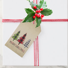 カントリースタイルバッファロープレイドクリスマスツリー ギフトタグ