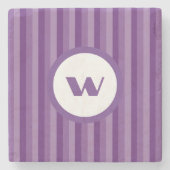カントリースタイルパープルストライプのモノグラム ストーンコースター (正面)