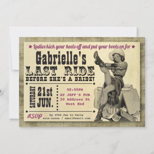 カントリースタイルヘンズパーティの招待状 招待状 (正面)