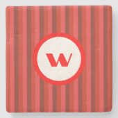 カントリースタイルレッドモノグラストライプのム ストーンコースター (正面)