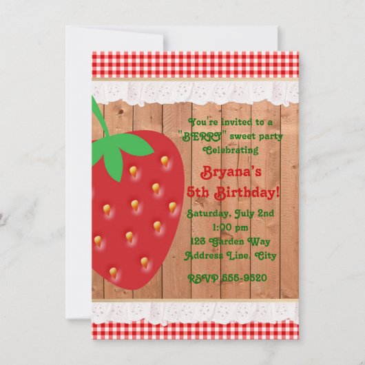 カントリーストロベリーギンガムラッフルズ招待状 招待状 (正面)
