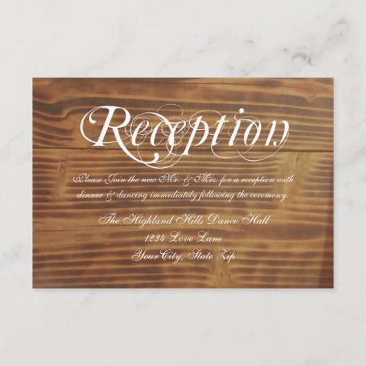 カントリースワール素朴ウッドウェディングレセプションカード エンクロージャーカード (裏面)