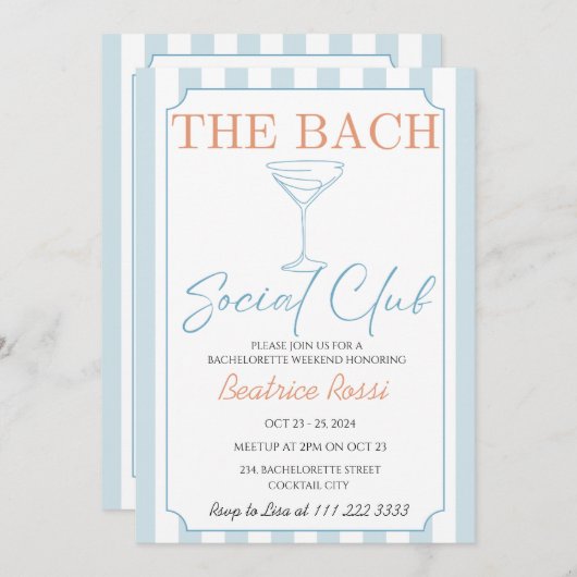 カントリーソーシャルクラブカクテルバチェロレッテ週末 招待状 (正面/裏面)