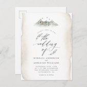 カントリータン葉ウォーターカラー&マウンテン結婚ズ インビテーションポストカード (正面/裏面)