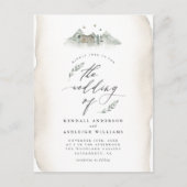 カントリータン葉ウォーターカラー&マウンテン結婚ズ インビテーションポストカード (正面)