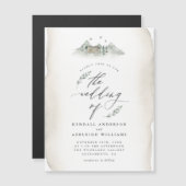 カントリータン葉ウォーターカラー&マウンテン結婚ズ マグネット招待状 (正面/裏面)