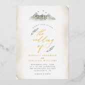 カントリータン葉ウォーターカラー&マウンテン結婚ズ 箔招待状 (正面)
