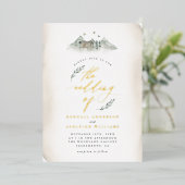 カントリータン葉ウォーターカラー&マウンテン結婚ズ 箔招待状 (立ち正面)