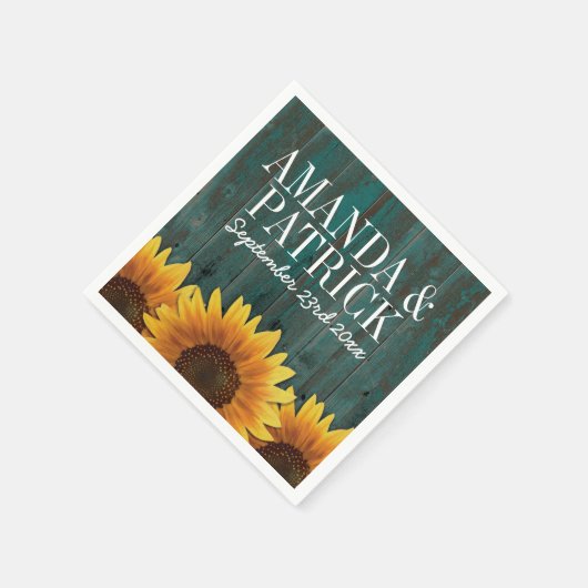 カントリーターコイズウッド+素朴ひまわり結婚の木 スタンダードカクテルナプキン (角)