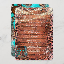 カントリーターコイズカウボーイブーツブライダルシャワー 招待状