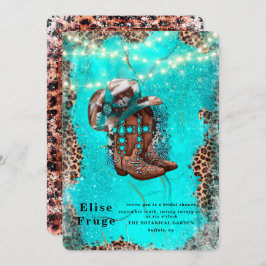 カントリーターコイズカウボーイブーツブライダルシャワー 招待状