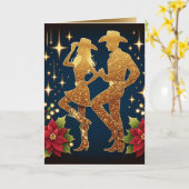 カントリーダンサーのクリスマス休暇の挨拶 カード (黄色い花)