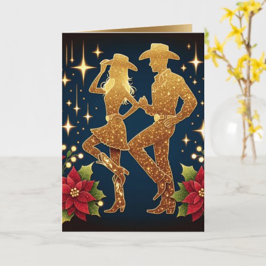 カントリーダンサーのクリスマス休暇の挨拶 カード (黄色い花)