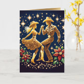 カントリーダンサー広場ダンサーのクリスマスカード カード (黄色い花)