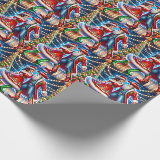 カントリーダンスカウボーイ女性のカーボーイサンタクリスマス ラッピングペーパー (角)