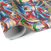 カントリーダンスカウボーイ女性のカーボーイサンタクリスマス ラッピングペーパー (ロールコーナー)