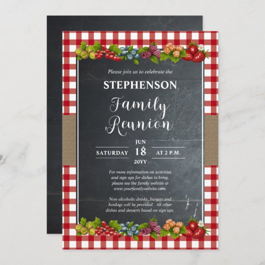 カントリーチェック果実とシャルボードファミリー懇親会 招待状 (正面/裏面)