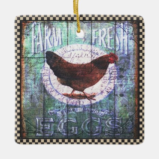 カントリーチキンファーム新鮮な卵エフエマラ セラミックオーナメント (正面)
