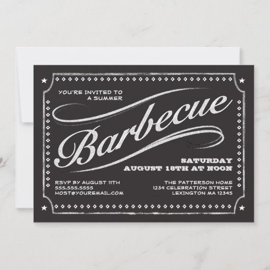カントリーチャルクボードサマーバーベキュー招待状 招待状 (正面)