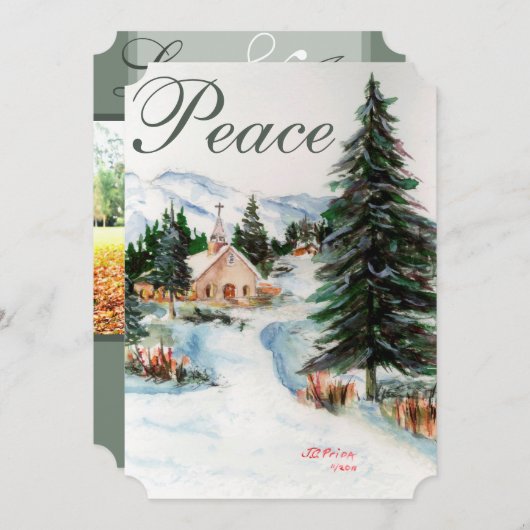 カントリーチャーチウィンターマウンテンシーンフォトカード シーズンカード (正面/裏面)