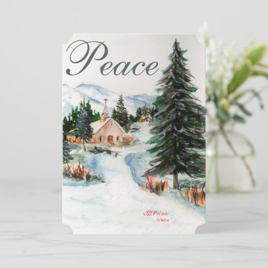 カントリーチャーチウィンターマウンテンシーンフォトカード シーズンカード (スタンド正面)