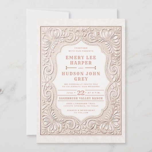 カントリーツールドレザーウェスタンバラカウボーイ結婚ズ 招待状 (正面)