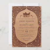 カントリーツールレザーウェスタンコーチシック結婚ズ 招待状 (正面)