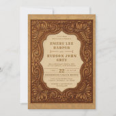 カントリーツールレザーウエスタンバ素朴ン結婚ズ 招待状 (正面)