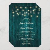 カントリーティール(緑がかった色)バーンウッドストリングライツ結婚ズ 招待状 (正面/裏面)