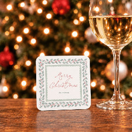 カントリーテイストな水彩ヒイラギのクリスマス スクエアペーパーコースター