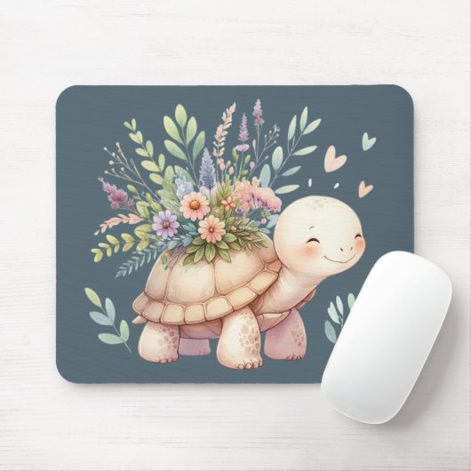 カントリーテイストの庭のカメの水彩画 マウスパッド (マウス)