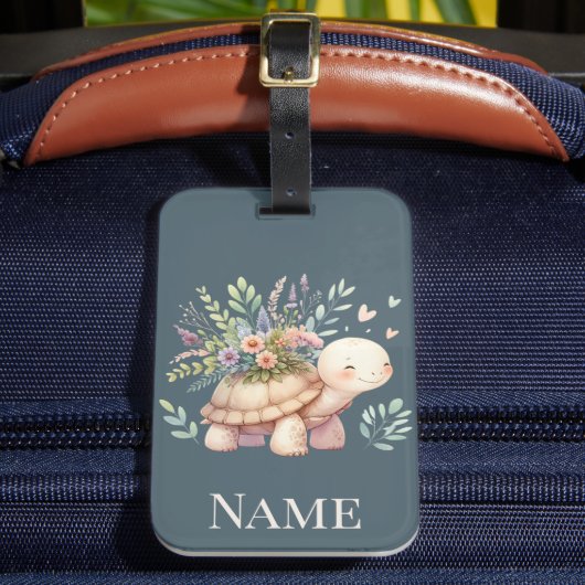 カントリーテイストの庭のカメの水彩画 ラゲッジタグ (正面インサイチュ2)