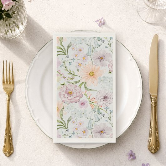 カントリーテイストの庭の花柄ゲストタオル