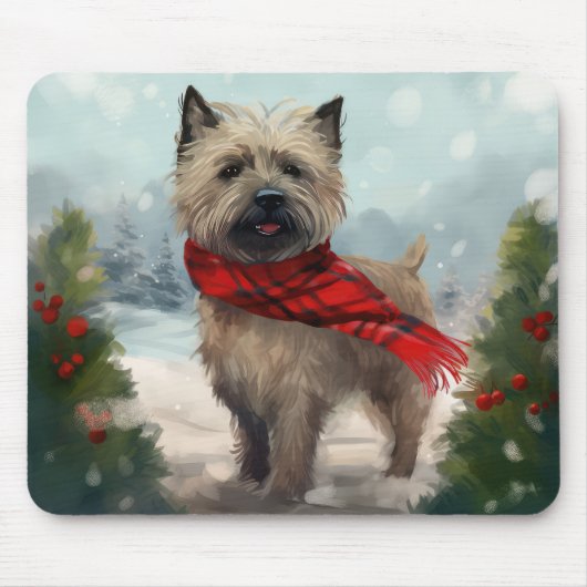 カントリーテリアの犬と雪のクリスマス マウスパッド (正面)
