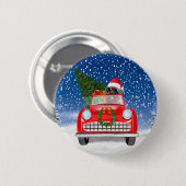 カントリーテリア 犬 スノークリスマスで車を運転する 缶バッジ (正面&裏面)