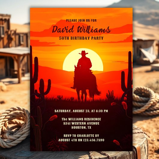 カントリーテーマ西カウボーイ50th誕生日パーティー 招待状