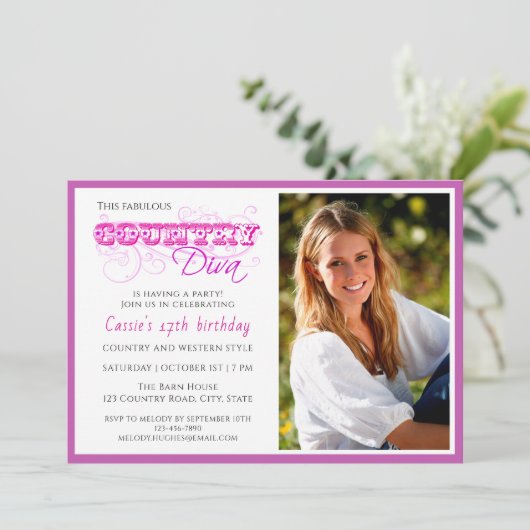 カントリーディバピンクカスタムク誕生日 招待状 (スタンド正面)