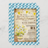 カントリーデイジーギンガムチェックボーイベビーシャワー 招待状 (正面/裏面)