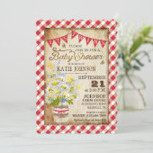 カントリーデイジーギンガムチェック双子ベビーシャワー 招待状 (スタンド正面)