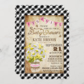 カントリーデイジージンガムチェックガールベビーシャワー 招待状 (正面/裏面)