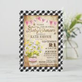 カントリーデイジージンガムチェックガールベビーシャワー 招待状 (スタンド正面)