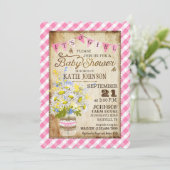 カントリーデイジージンガムチェックガールベビーシャワー 招待状 (スタンド正面)