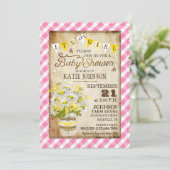 カントリーデイジージンガムチェックガールベビーシャワー 招待状 (スタンド正面)