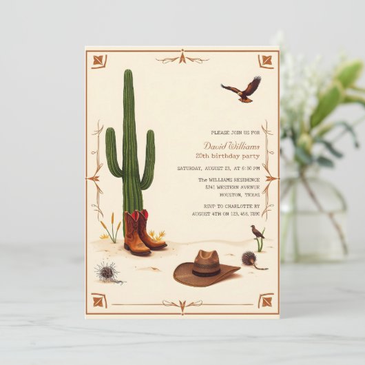 カントリーデザートテーマウエスタンカウボーイ誕生日 招待状 (スタンド正面)