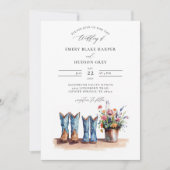 カントリーデニムがワイルドフラワー素朴ズの結婚ブーツ 招待状 (正面)