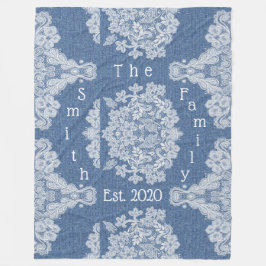 カントリーデニムとレースファミリー名情報を設定 フリースブランケット